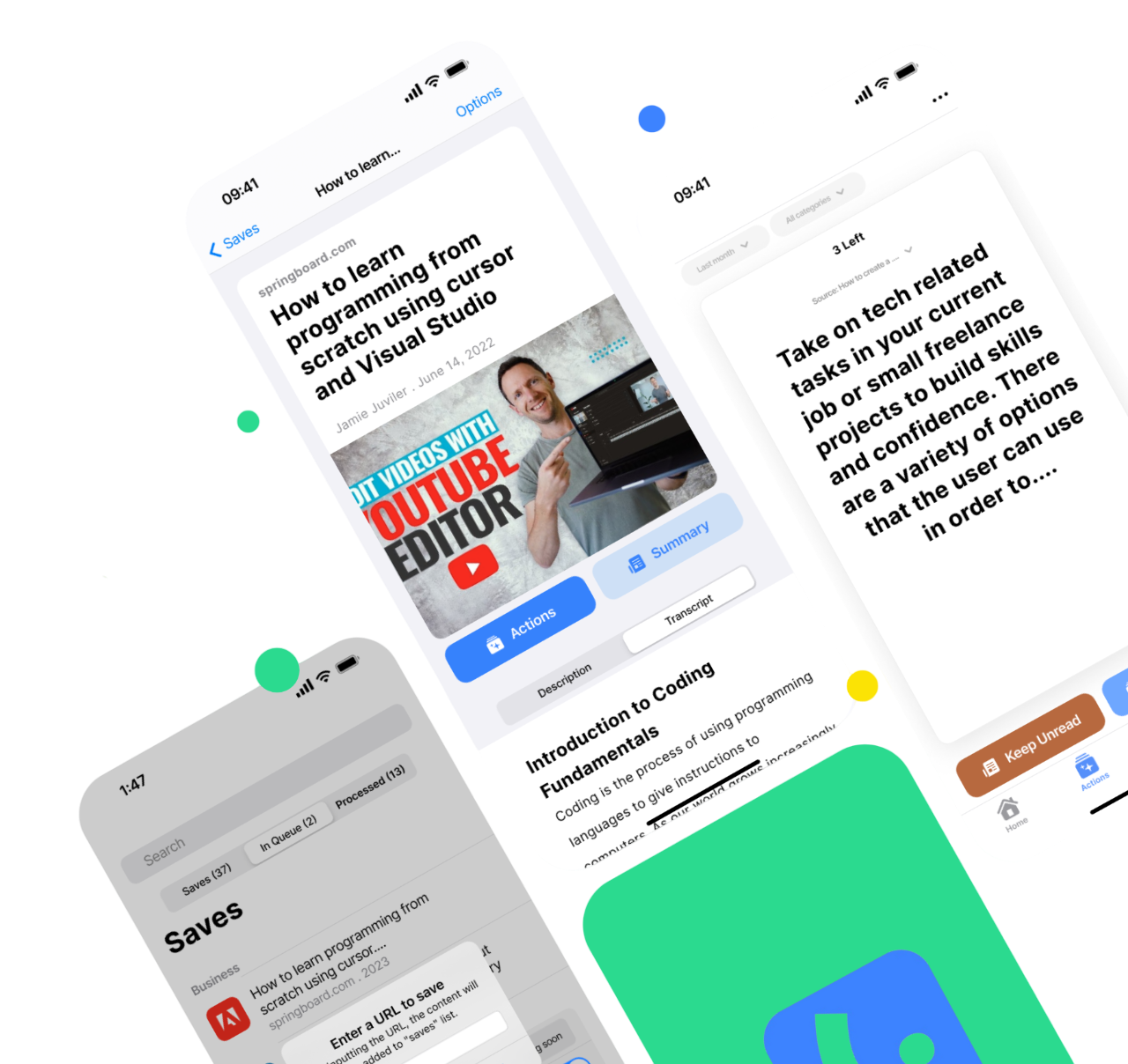 Mobile app screens